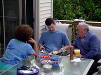 looking at pictures on matthews deck